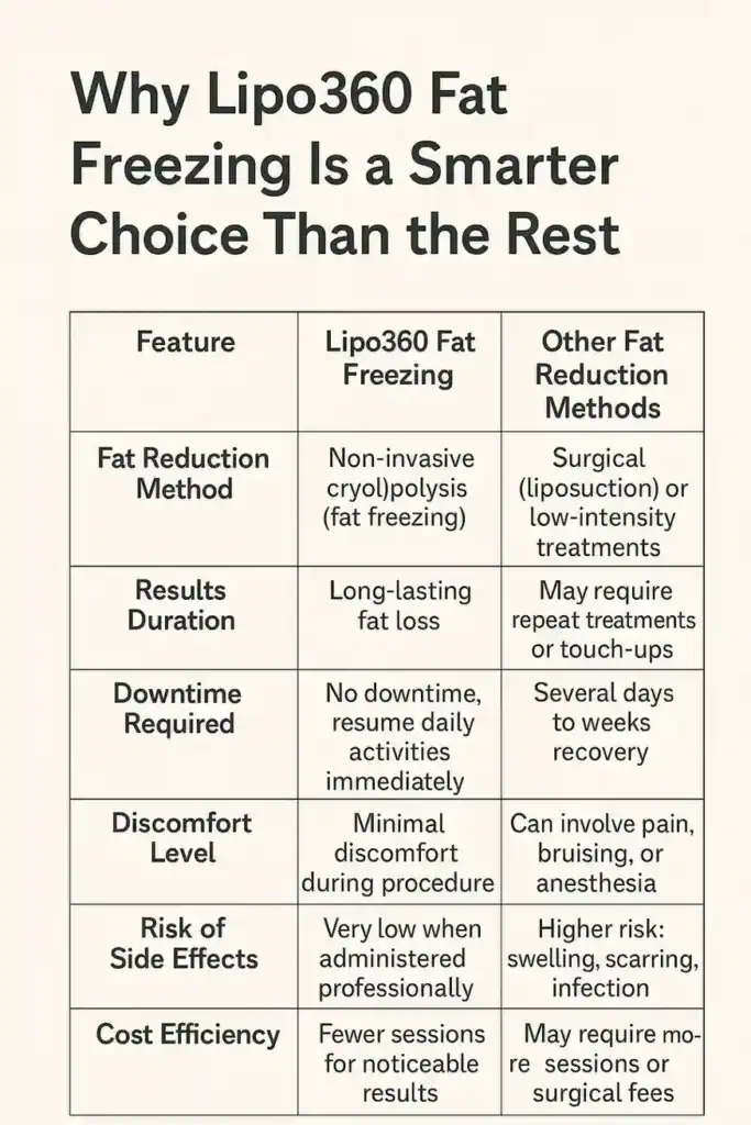 Is it possible to permanently freeze fat cells? 2 Table showing benefits of fat freezing to remove fat cells Canvey Island from Lipo 360