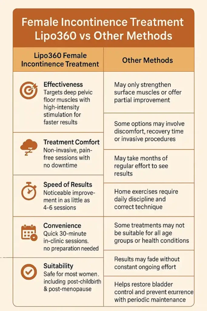 Comprehensive Guide To Female Incontinence Treatment Options 1 Table showing benefits of incontinence treatment Canvey Island