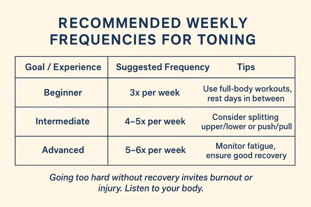 Achieving the Perfect Tone: How Often Should You Exercise for Results? 2 Graphic to show how often you should do exercise to help with toning Canvey Island